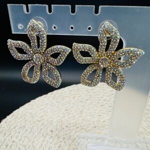 AB And Clear Flower Rhinestone Earrings